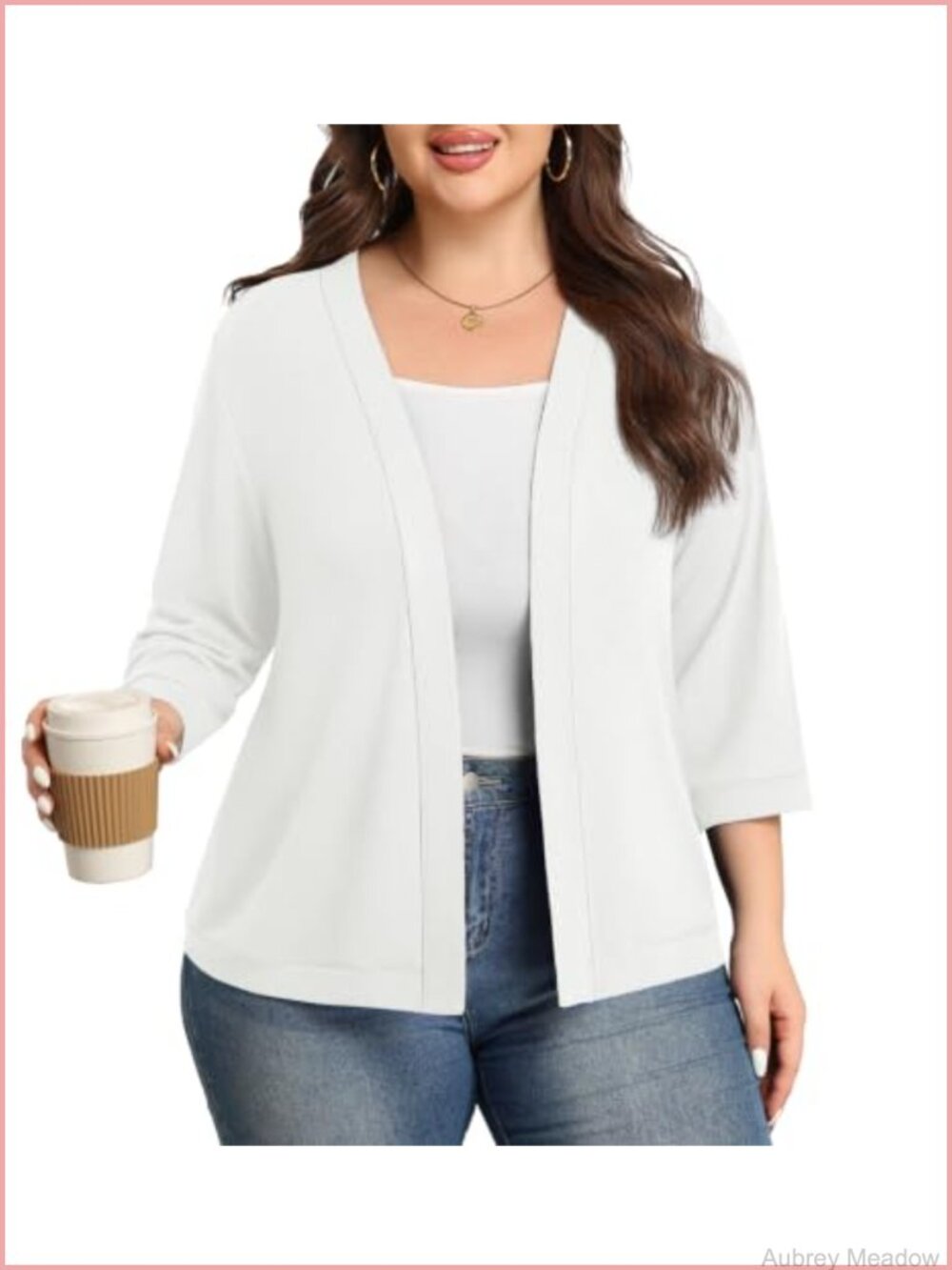 Plus Size Open Front Cropped Cardigan Lightweight 3/4 Sleeve Thin Sweater Shrug